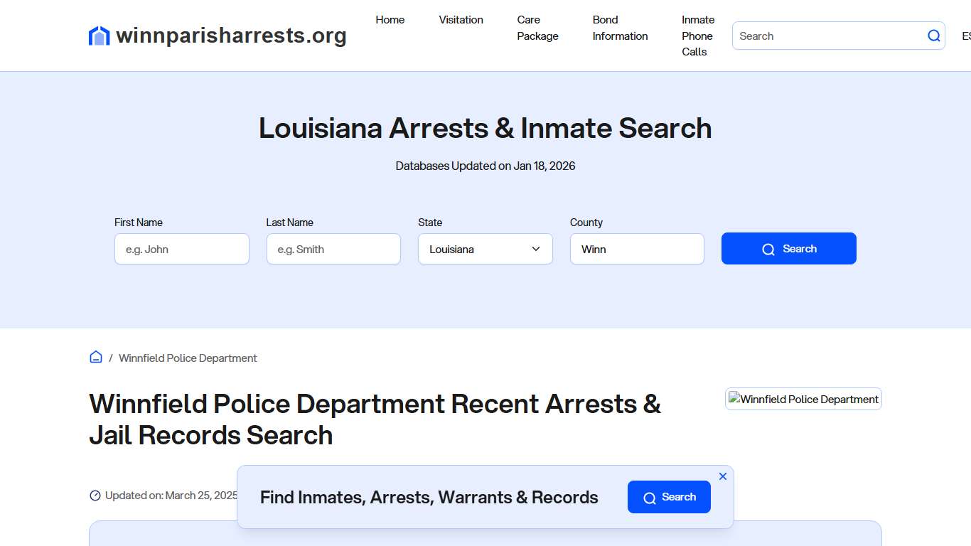 Winnfield Police Department, LA Arrests, Records, Jail Roster Lookup