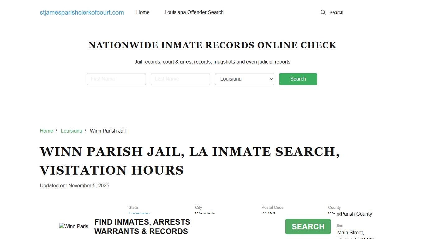 Winn Parish Jail, LA Inmate Search, Visitation Hours